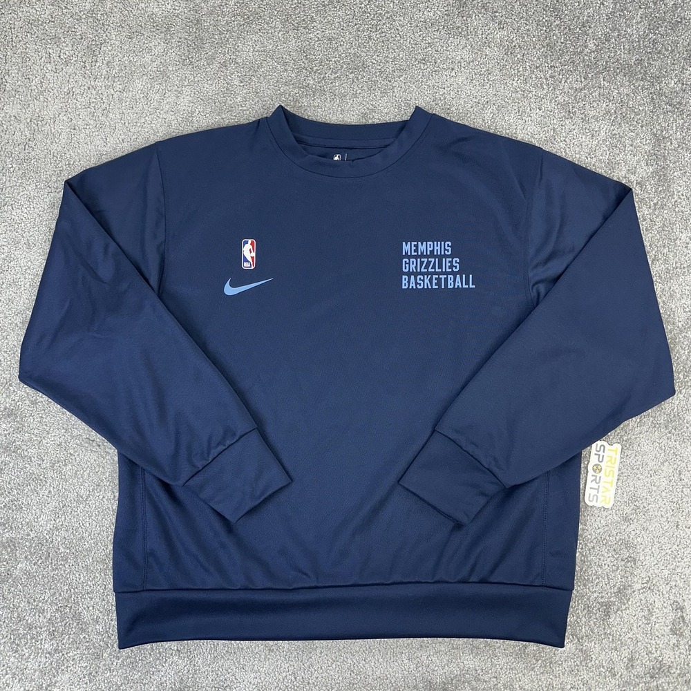 Memphis Grizzlies Sweatshirt Mens Large Navy Blue Nike Dri Fit Crewneck NBA